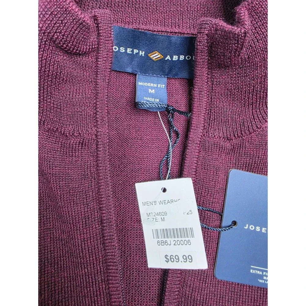 Joseph Abboud Sweater Men's Medium Burgundy Tight Knit Modern Fit Quarter Zip